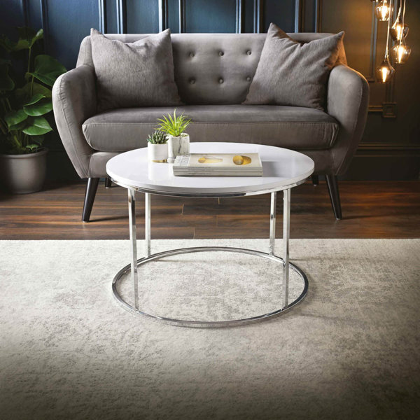 Ivy Bronx Aralyn Contemporary White High Gloss Round Coffee Table with
